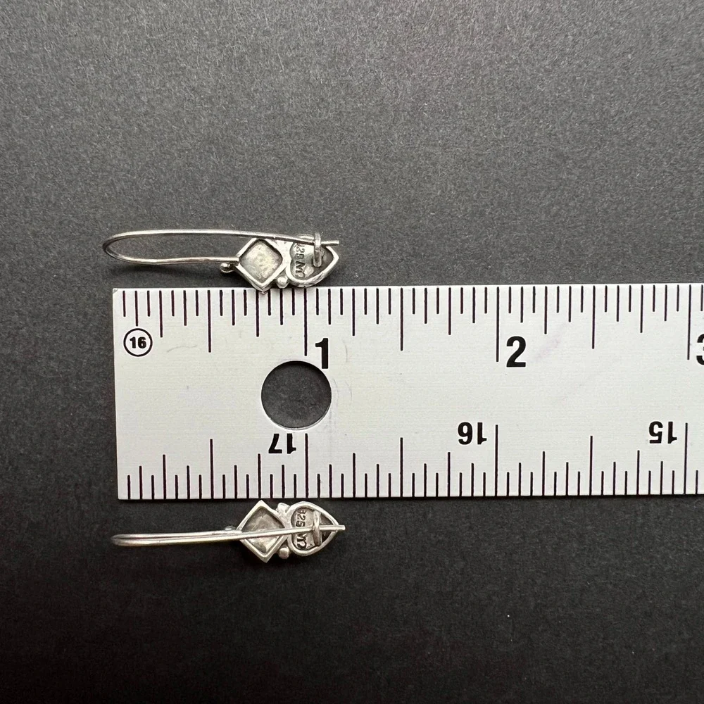 Vintage Sterling Silver Earrings Heart Marcasite Geometric